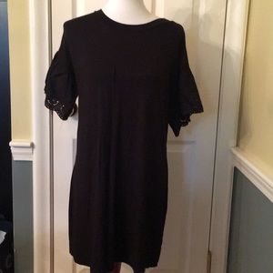 AS U WISH Black Dress Eyelet Short Sleeve Small